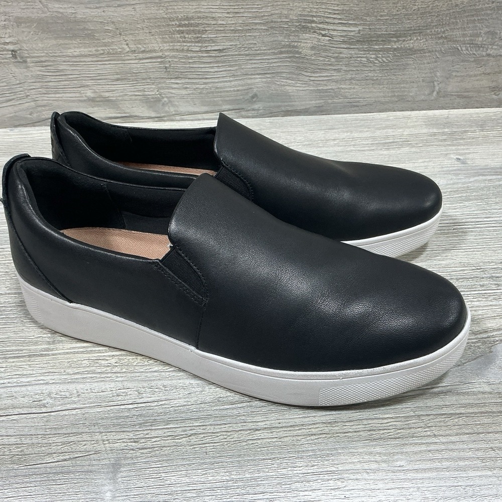 FitFlop FC7-001 Rally Platform Skate Sneakers Black Leather Slip On Women's 10